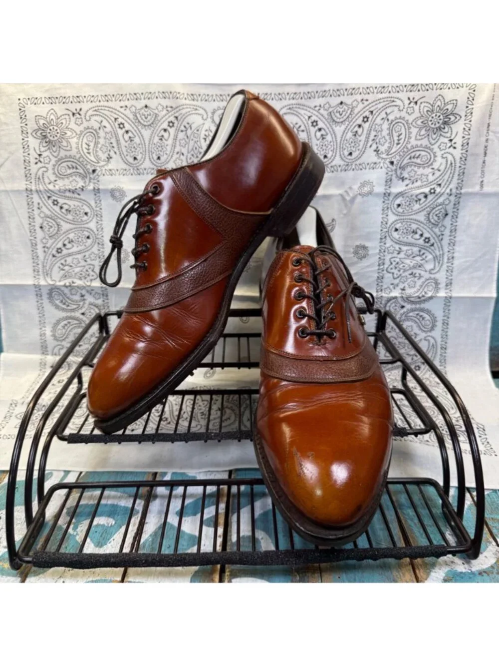 Vintage FootJoy Classics Brown Saddle 57117 Metal Spiked Golf Shoes Mens 9.5D